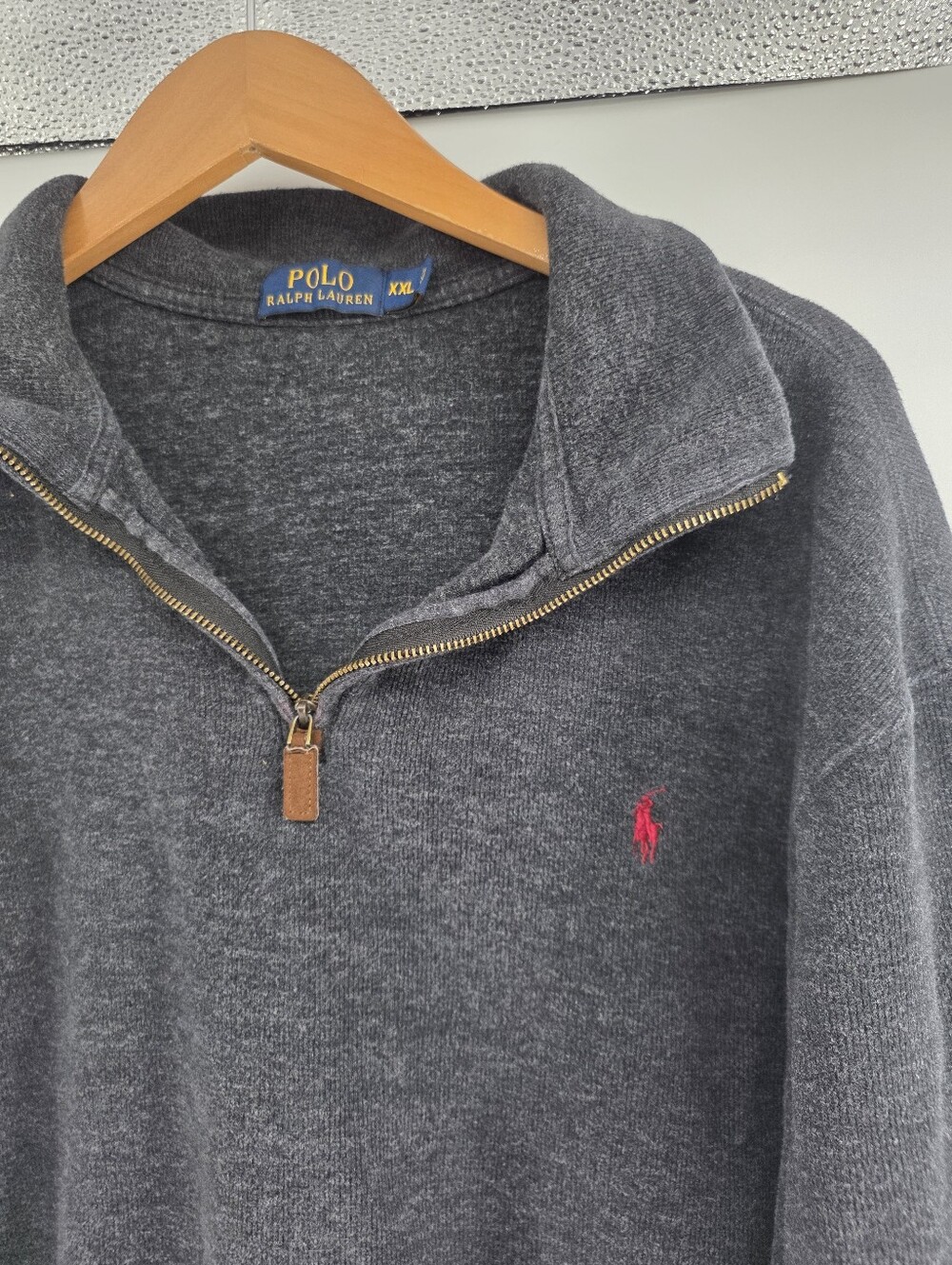 Polo Ralph Lauren Quarter Zip Pullover XXL Charcoal Gray Heather Cotton Pony 1/4